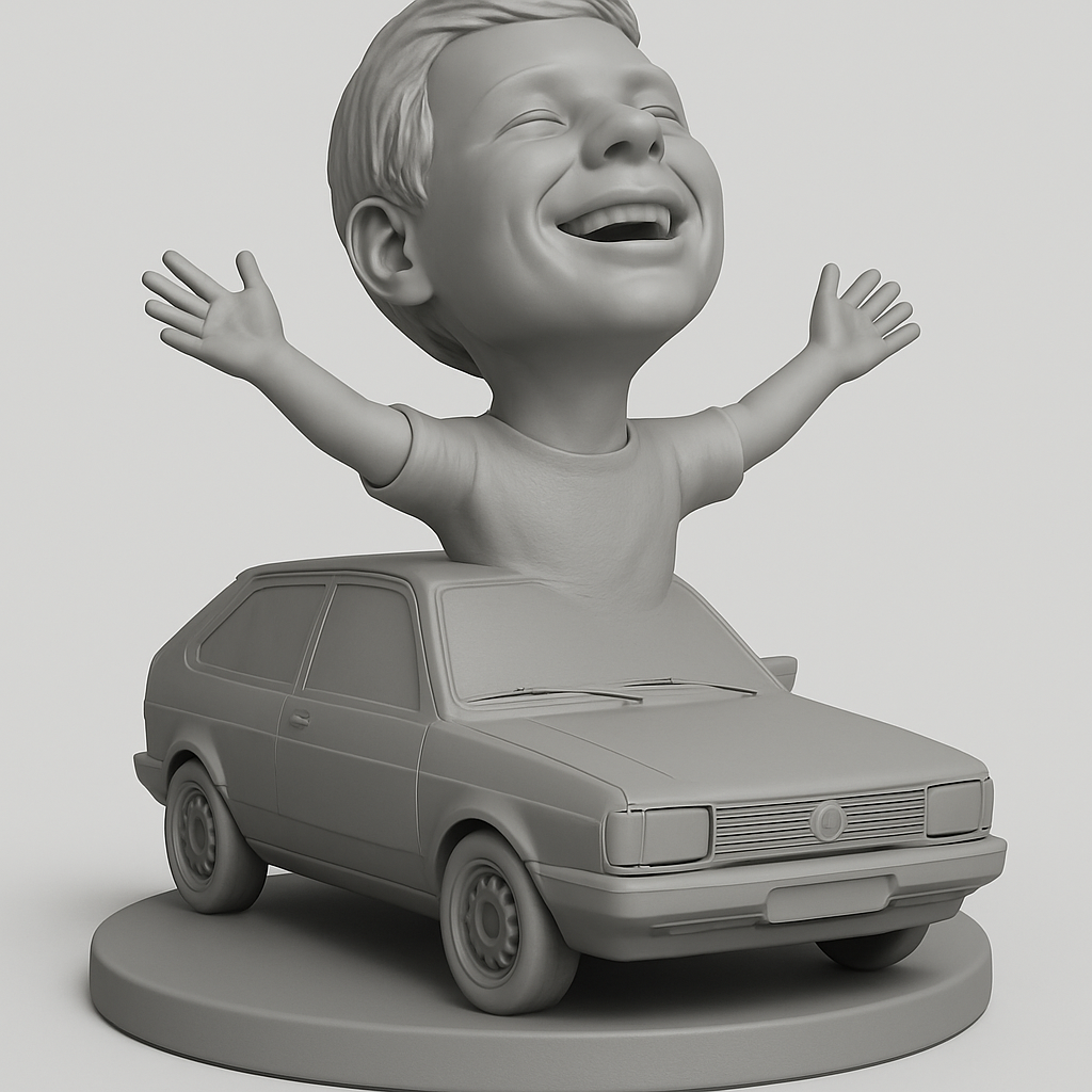 silhouette 3d printer maker-3d portrait printing_Pure Joy Ride: Expressive Car Enthusiast Figurine