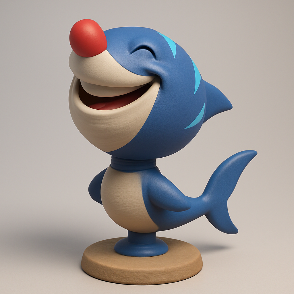 silhouette 3d printer maker-3d portrait printing_Joyful Blue Shark Figurine | Perfect Desk Companion