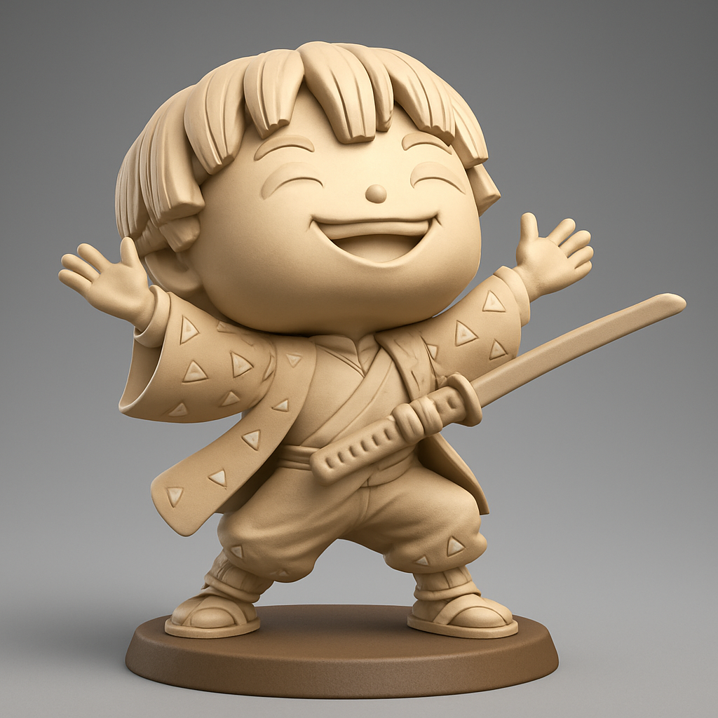 face to 3d model ai-3D portrait printing from photo_Happy Zenitsu Chibi Figurine - Print Your Own Slayer!
