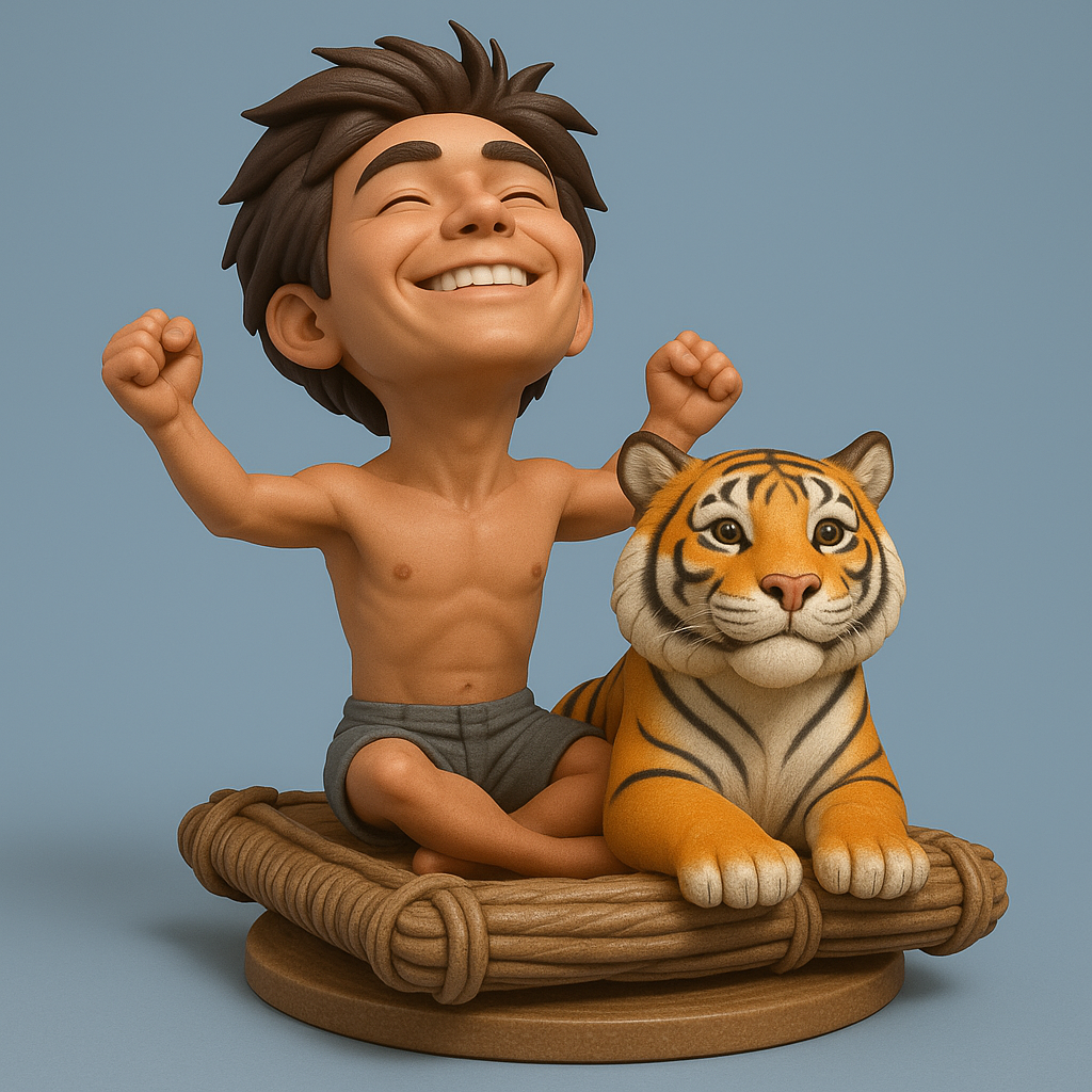 silhouette 3d printer maker-3d portrait printing_Joyful Boy & Tiger 3D Model