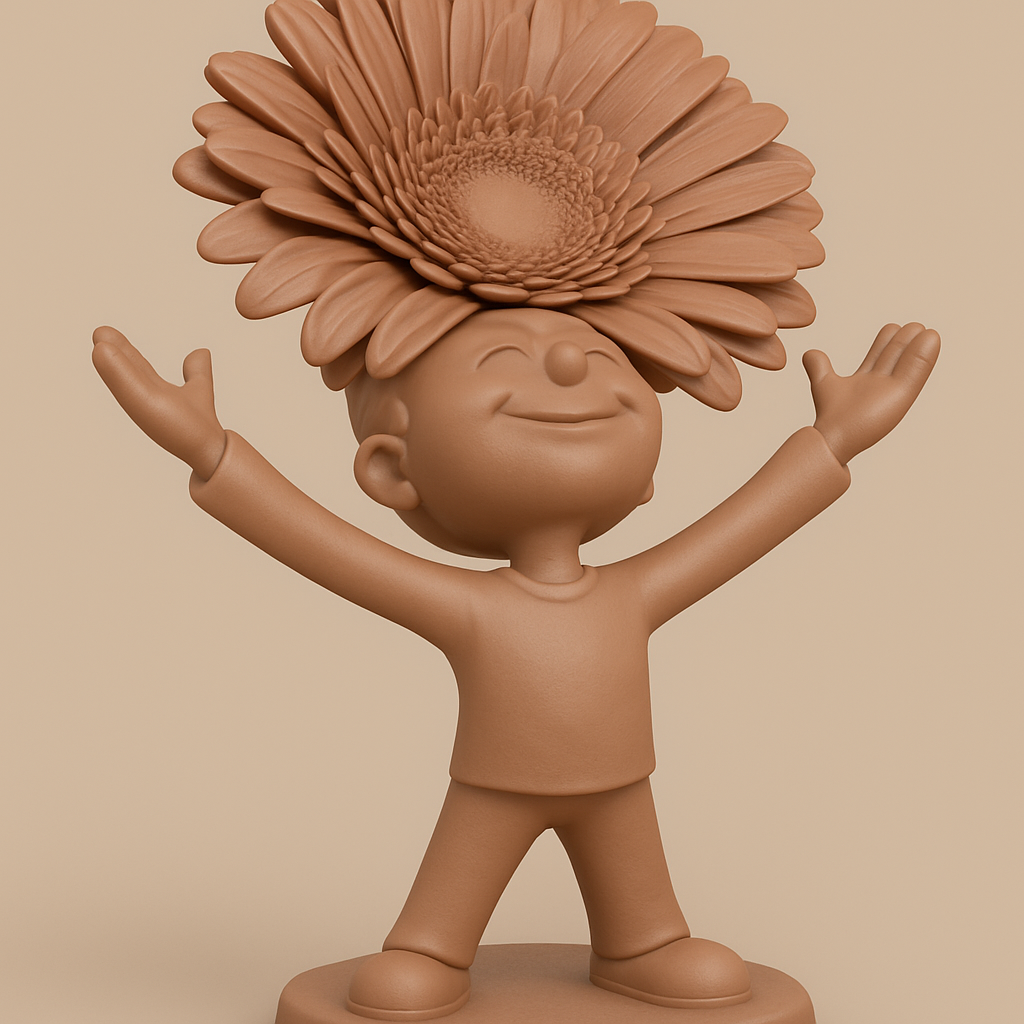 face to 3d model ai-3D portrait printing from photo_Happy Boy with Flower Hat: Whimsical Desk Decor