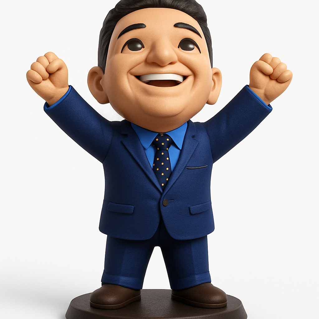 face to 3d model ai-3D portrait printing from photo_Victorious Chibi Businessman Figurine