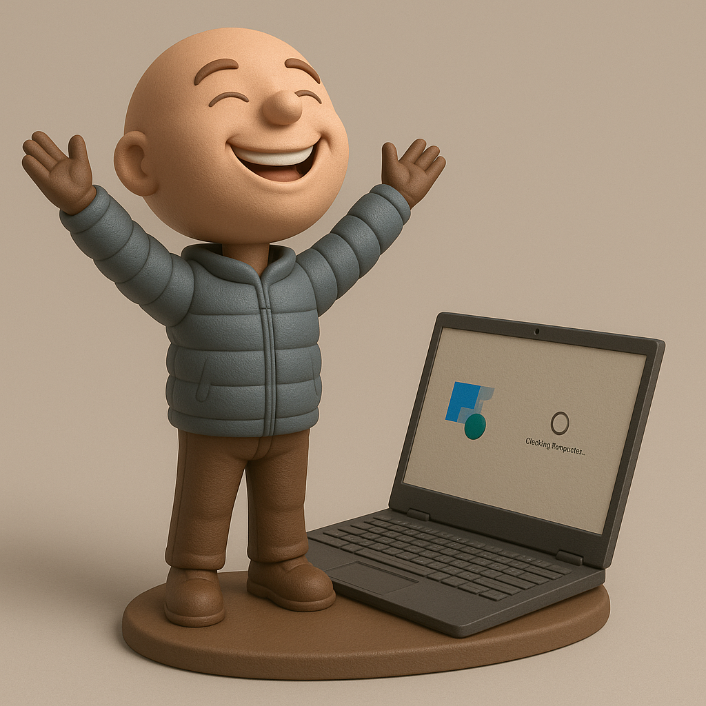 face anatomy 3d model-create 3d face model from photo_Joyful Character with Laptop