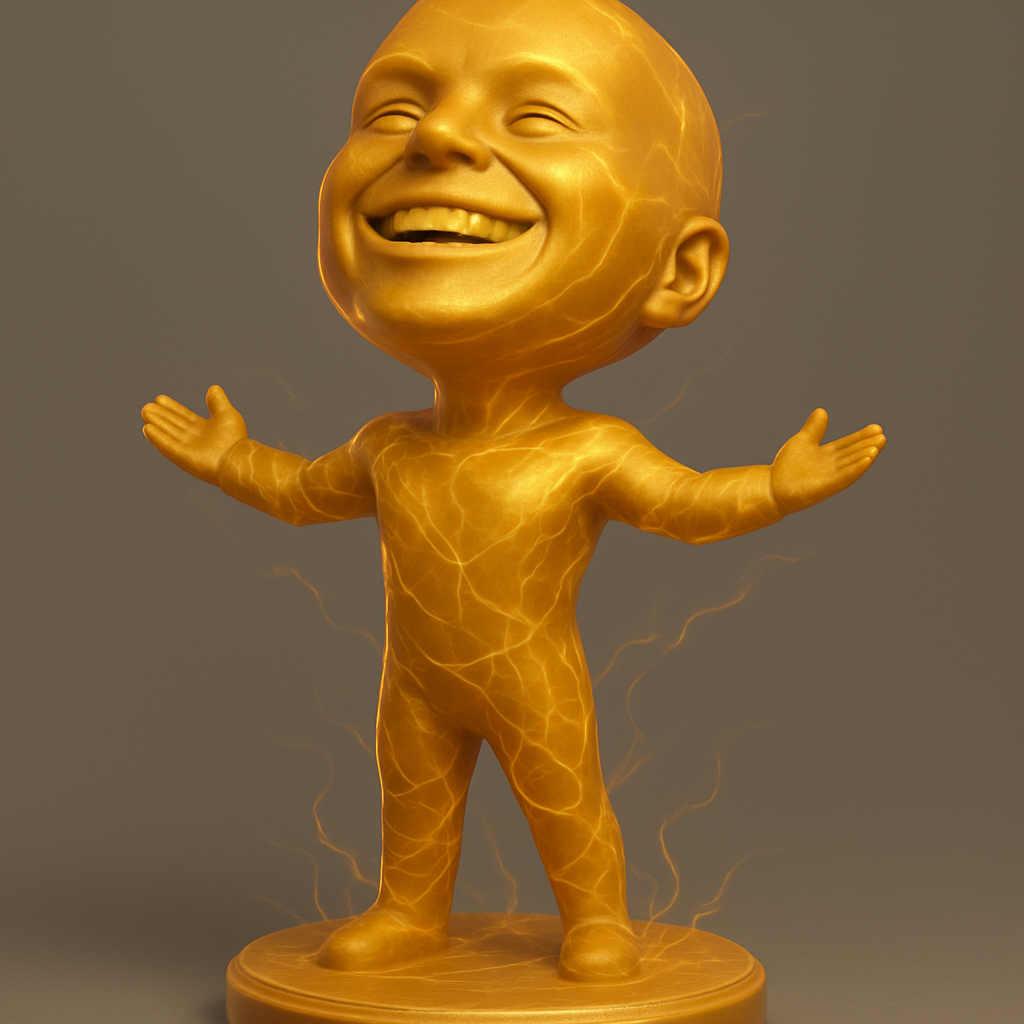 silhouette 3d printer maker-3d portrait printing_Golden Radiant Joy Statue: Embrace Positive Energy!