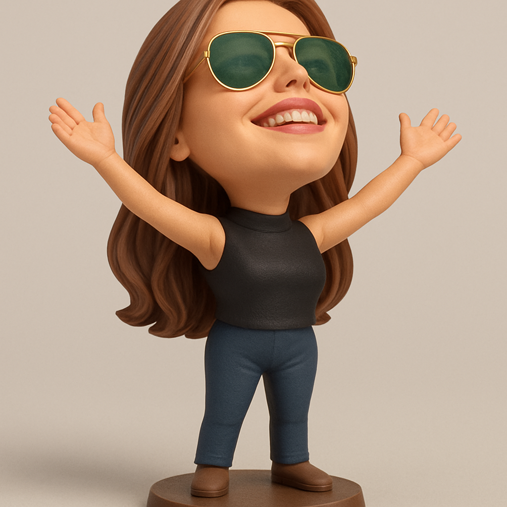 face to 3d model ai-3D portrait printing from photo_Celebrate Joy: Happy Woman Bobblehead Figure