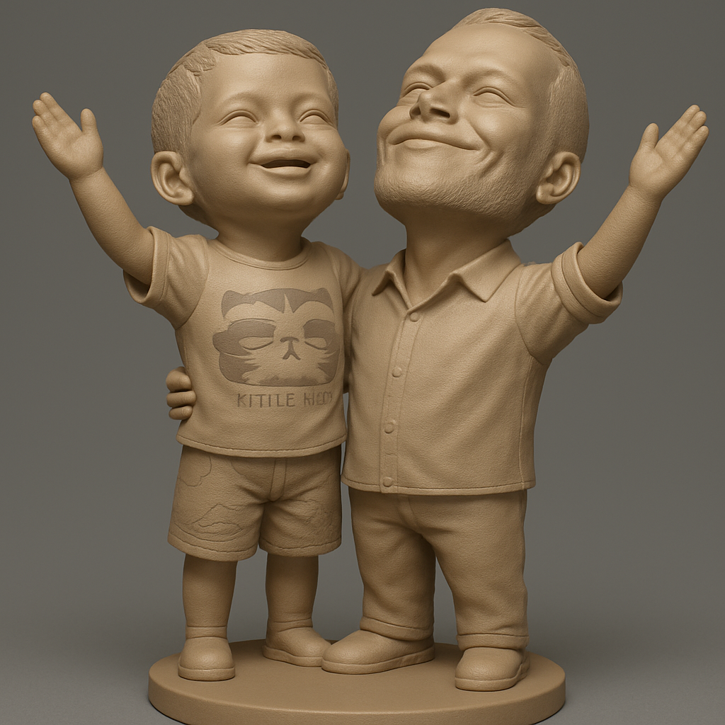 silhouette 3d printer maker-3d portrait printing_Joyful Father & Son Hug Figurine - Custom Keepsake