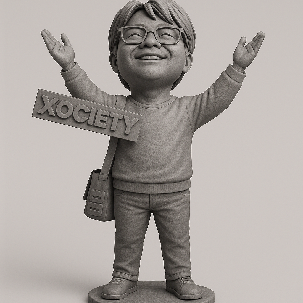 face anatomy 3d model-create 3d face model from photo_Joyful Figure with 'XOCIETY' Sign