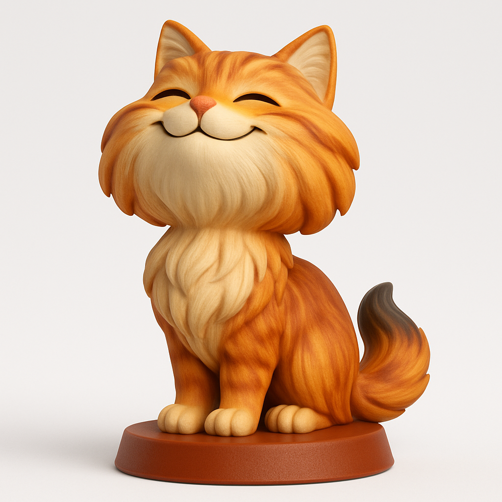 face to 3d model ai-3D portrait printing from photo_Joyful Smiling Ginger Cat Statue - Adorable Decor!