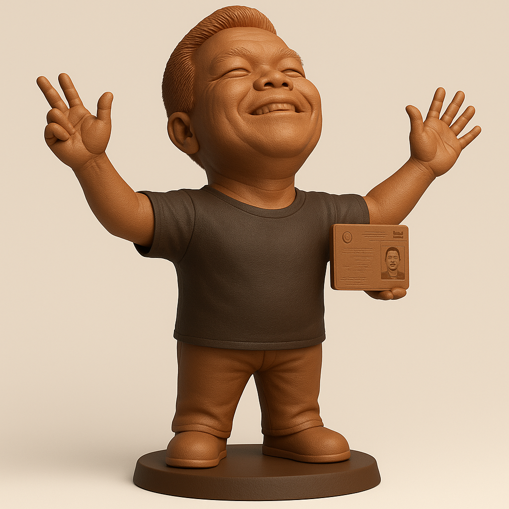 face anatomy 3d model-create 3d face model from photo_Cheerful Figurine with ID Card Pose