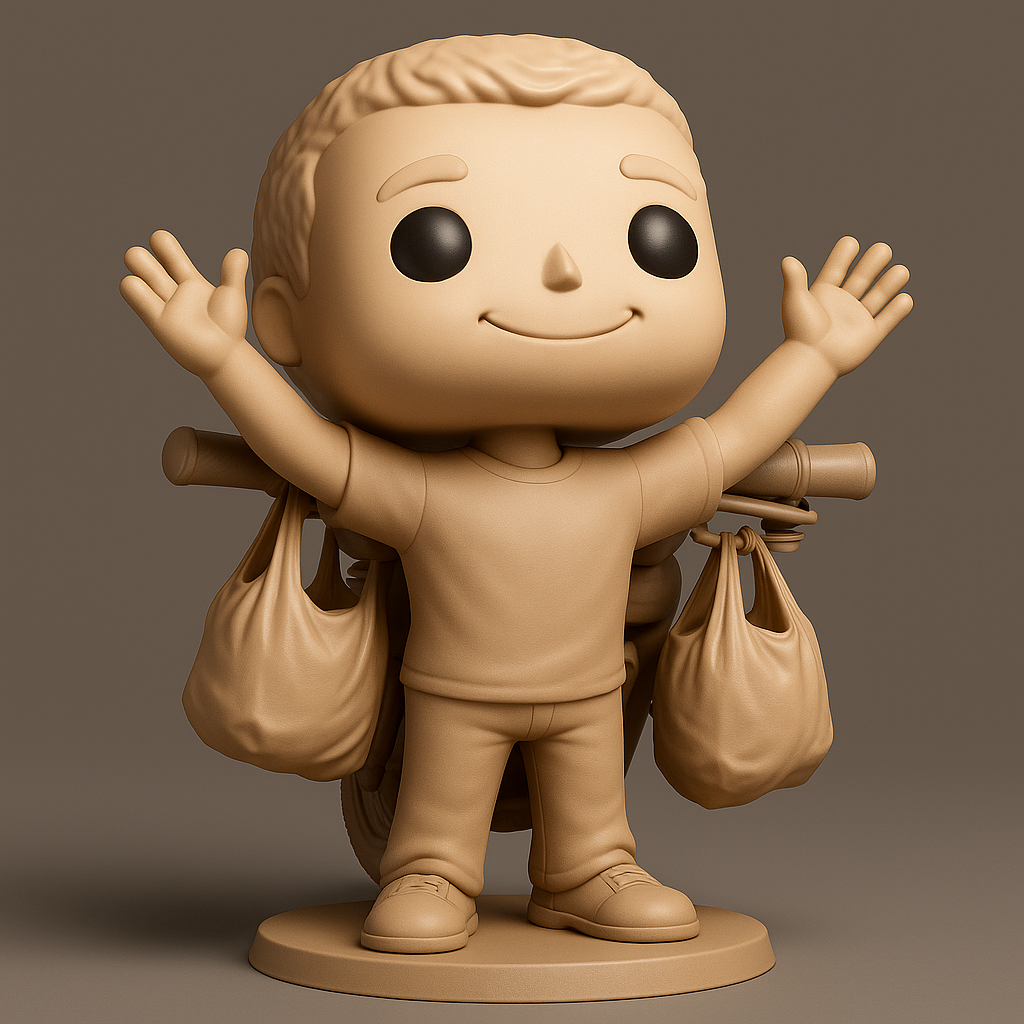 face to 3d model ai-3D portrait printing from photo_Pop-Style Delivery Joy: Happy Shopper Collectible Figure