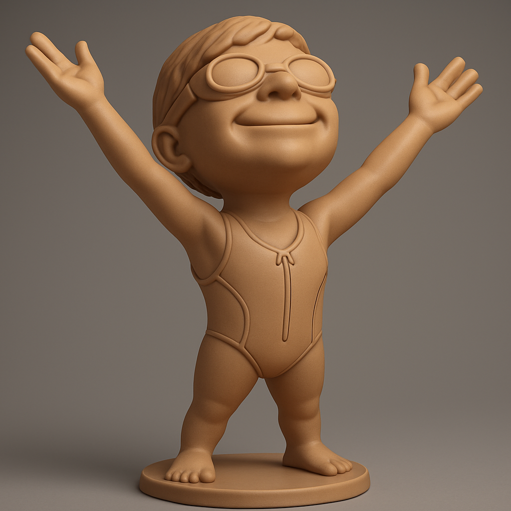 face anatomy 3d model-create 3d face model from photo_Joyful Swimmer Kid Figurine: Celebrate Big Wins!