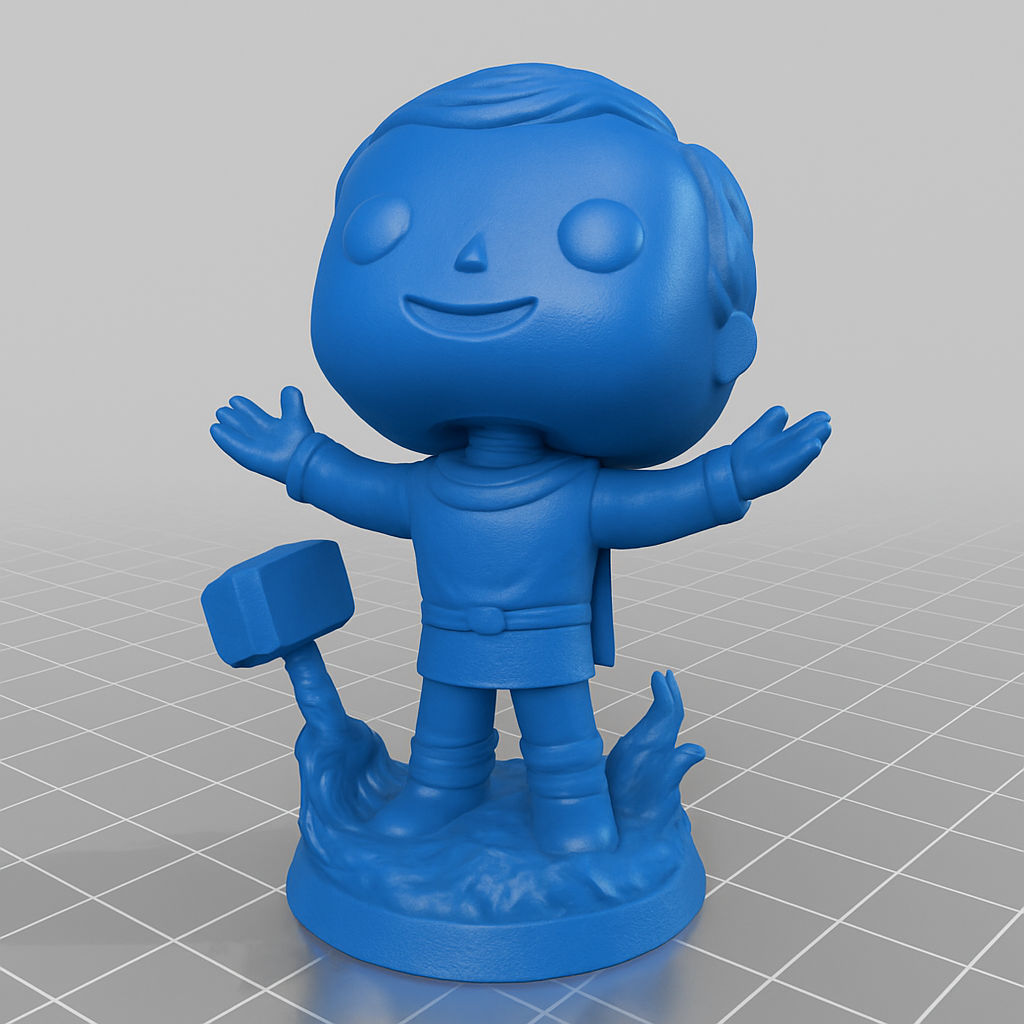 face to 3d model ai-3D portrait printing from photo_Chibi Thunder God Figurine with Mjolnir Base