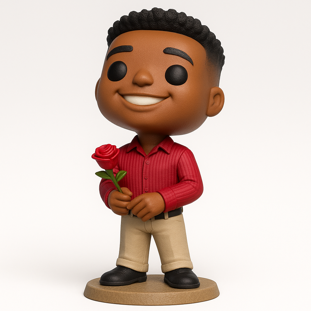 face to 3d model ai-3D portrait printing from photo_Smiling Chibi Figurine with Rose - Romantic 3D Print Gift