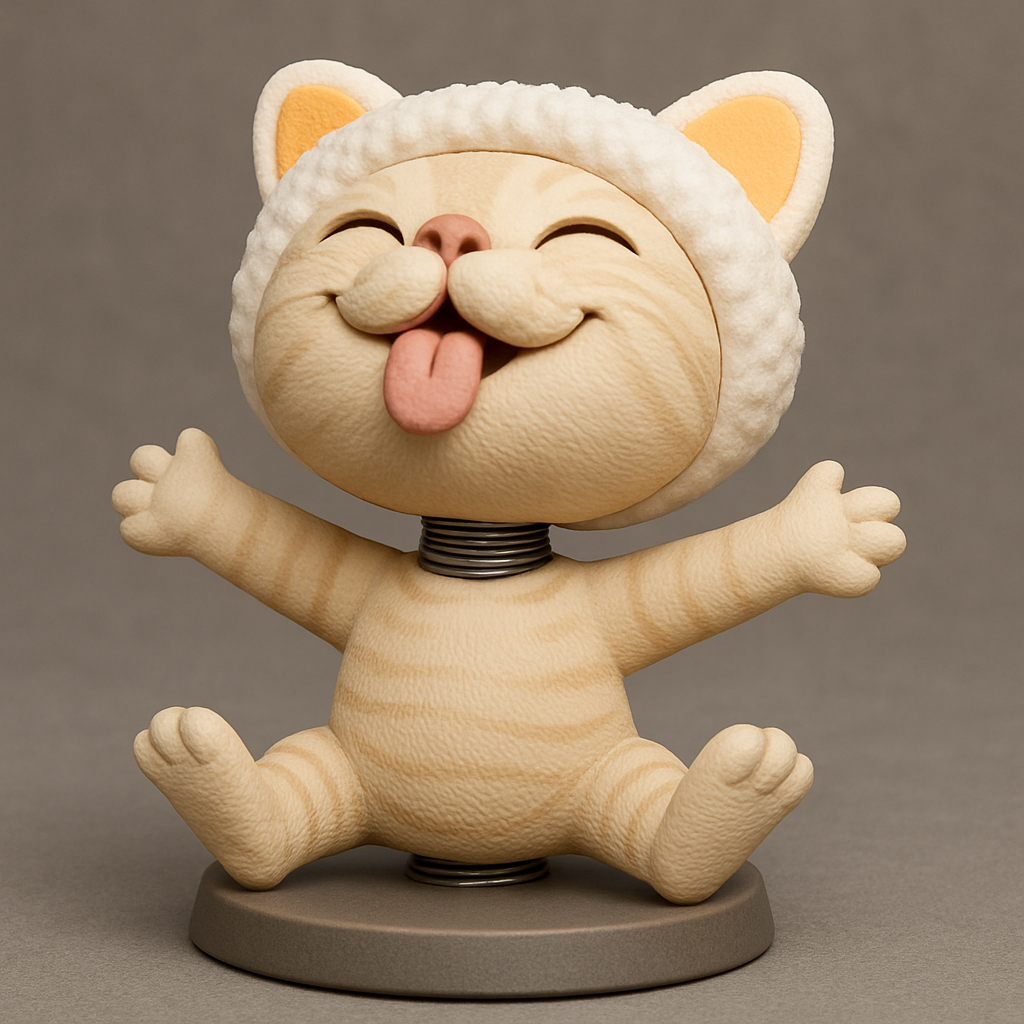 face to 3d model ai-3D portrait printing from photo_Cheerful Bobblehead Cat: Desk Joy & Good Vibes!