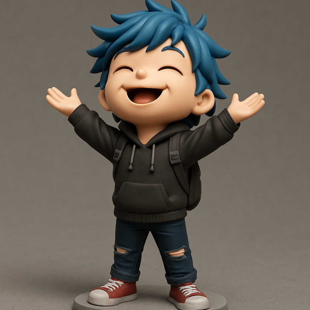 face anatomy 3d model-create 3d face model from photo_Joyful Blue-Haired Kid Figure - Embrace Happiness