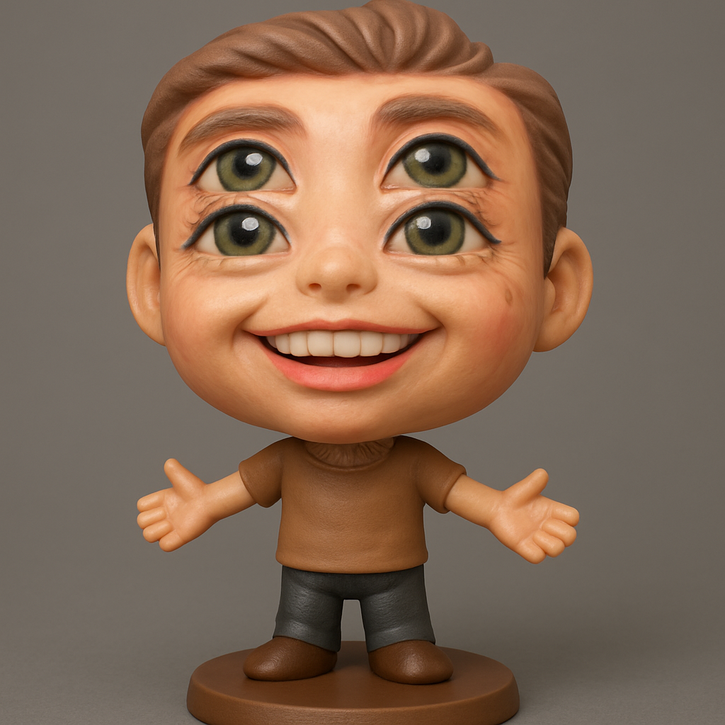 face to 3d model ai-3D portrait printing from photo_Smiling Four-Eyed Bobblehead: Embrace the Unique!