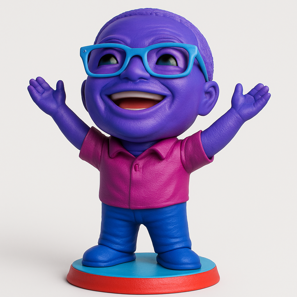 face to 3d model ai-3D portrait printing from photo_Joyful Purple Character Figurine: A Burst of Happiness