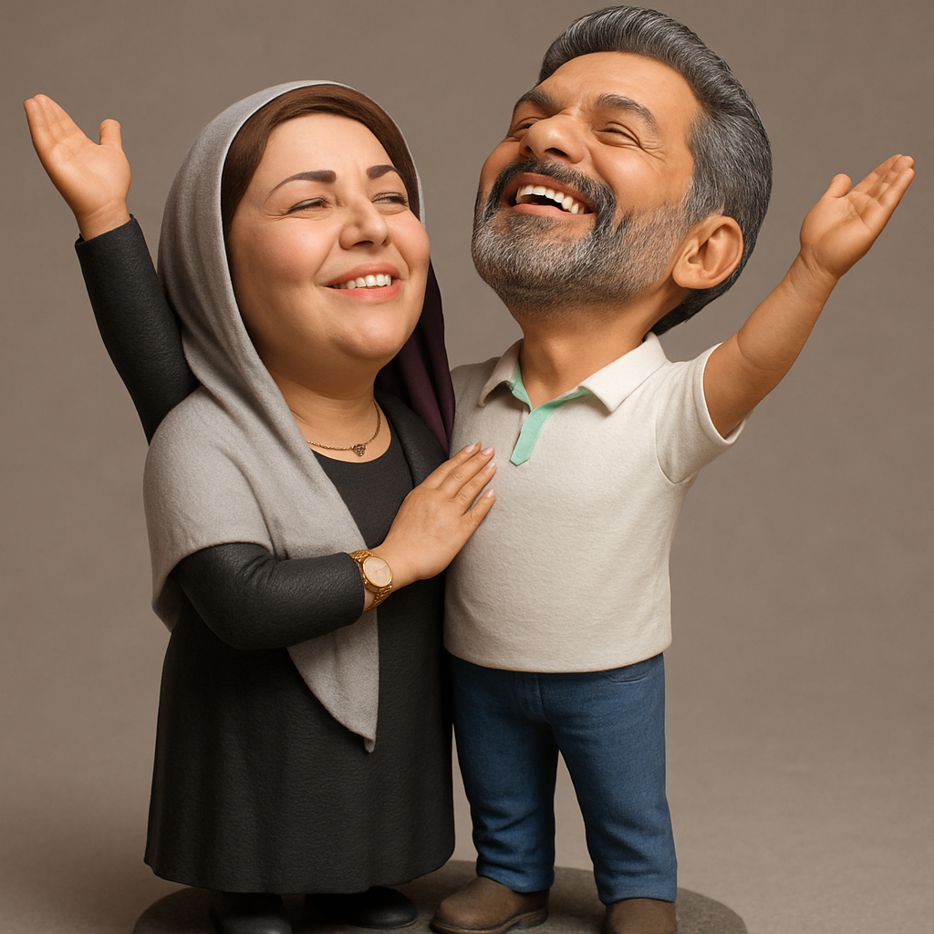 face anatomy 3d model-create 3d face model from photo_Joyful Couple Caricature: Custom 3D Printed Keepsake