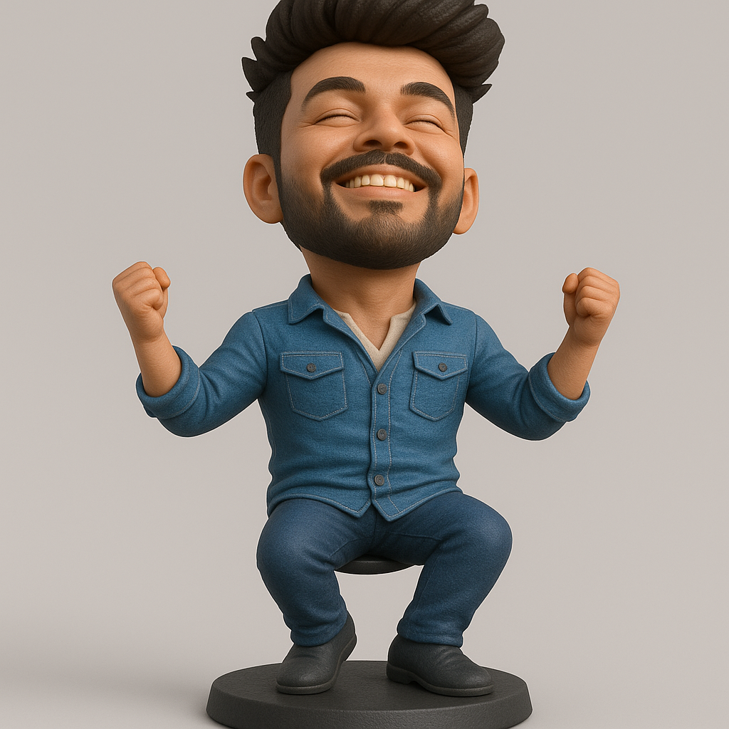 silhouette 3d printer maker-3d portrait printing_Joyful Figure in Denim Attire