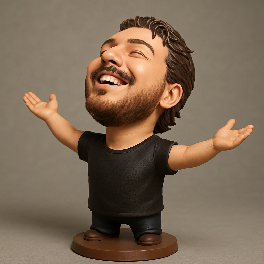face anatomy 3d model-create 3d face model from photo_Embrace Joy: Happy Man Bobblehead Figurine