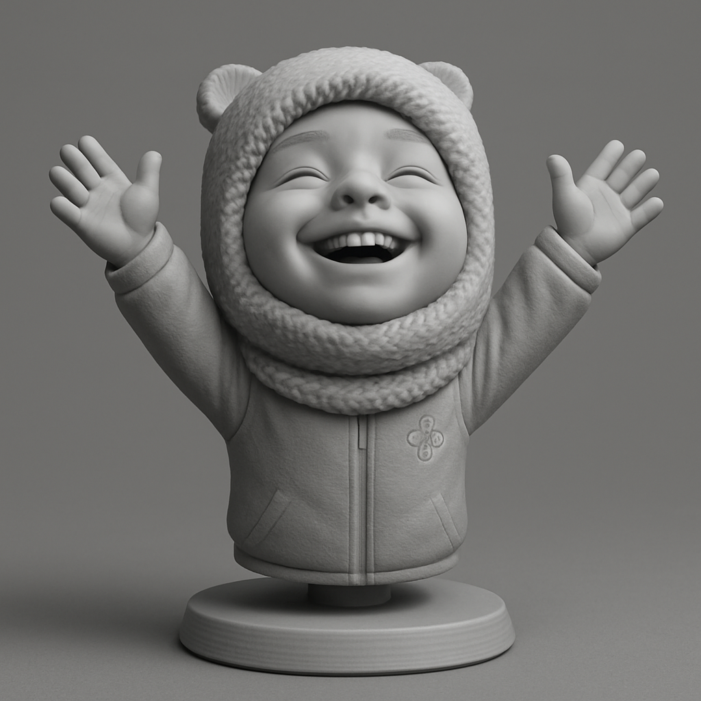 face to 3d model ai-3D portrait printing from photo_Pure Joy! Laughing Child Bust with Bear Hat