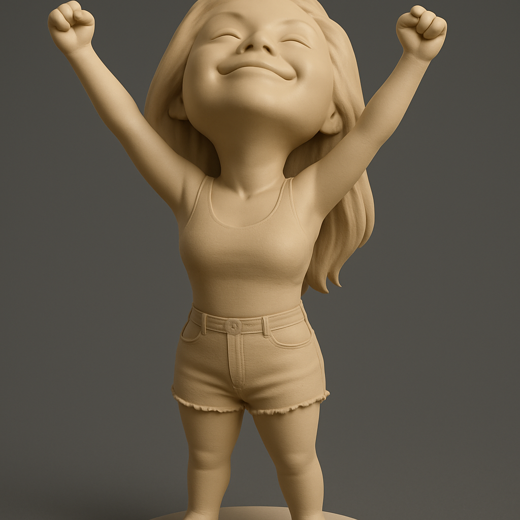 silhouette 3d printer maker-3d portrait printing_Joyful Victory Girl Figurine - Embrace Success!