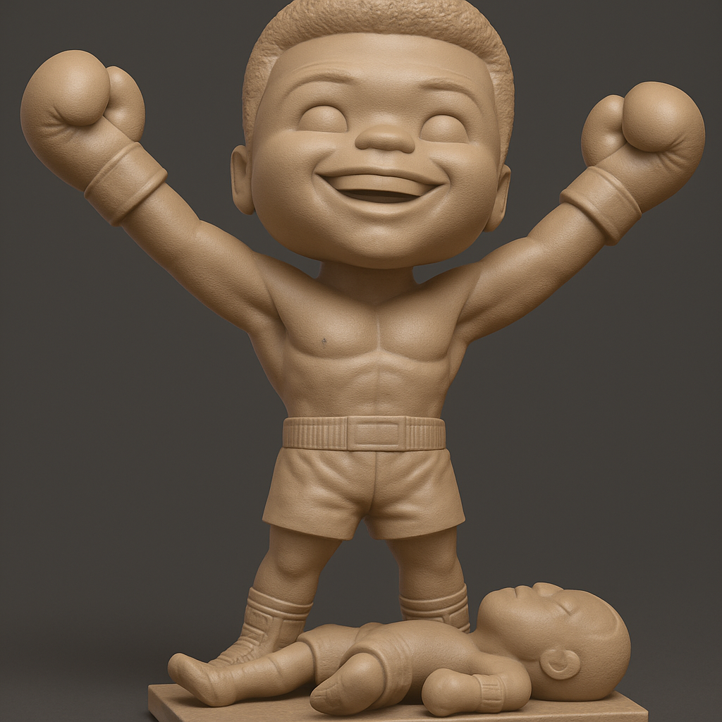 face to 3d model ai-3D portrait printing from photo_Chibi Boxer Victory Statue: Celebrate the Knockout!