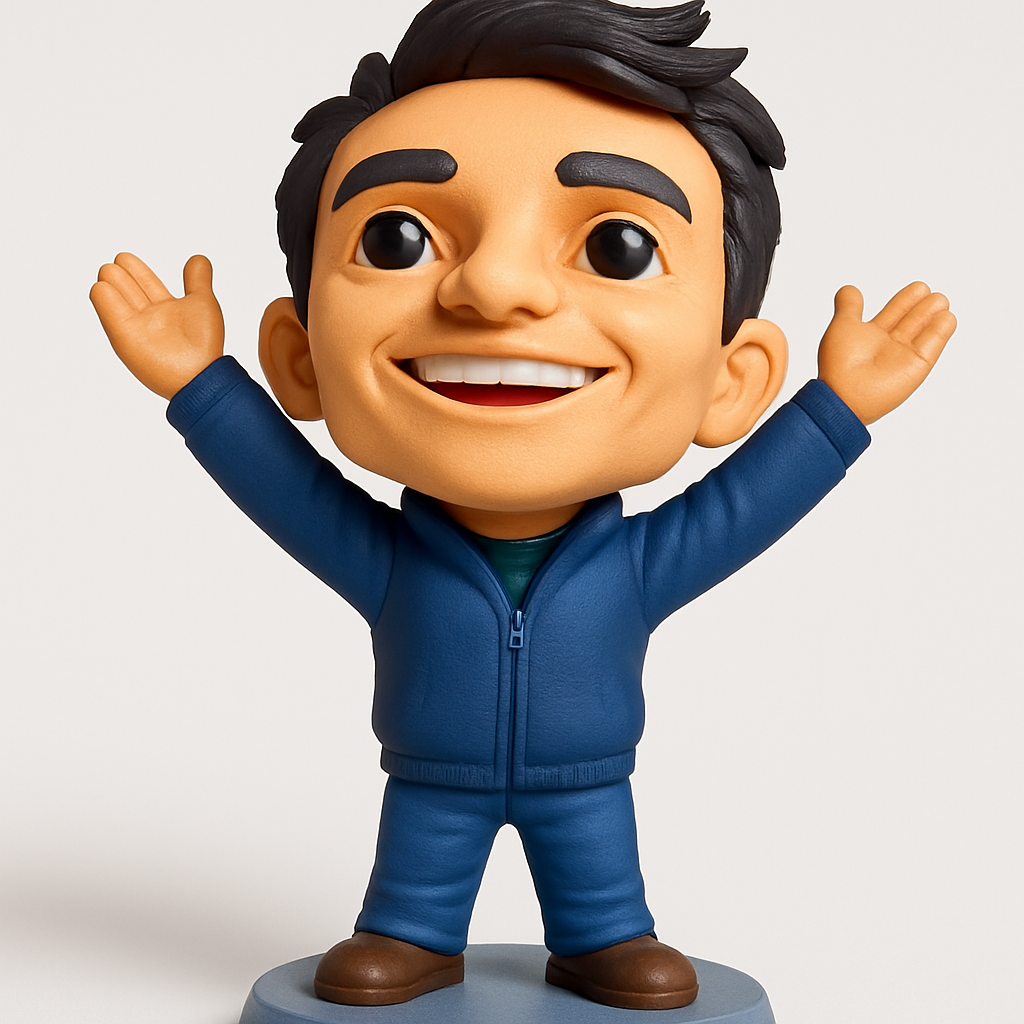 face to 3d model ai-3D portrait printing from photo_Cheerful Waving Man Figurine - Desk Buddy & Decor