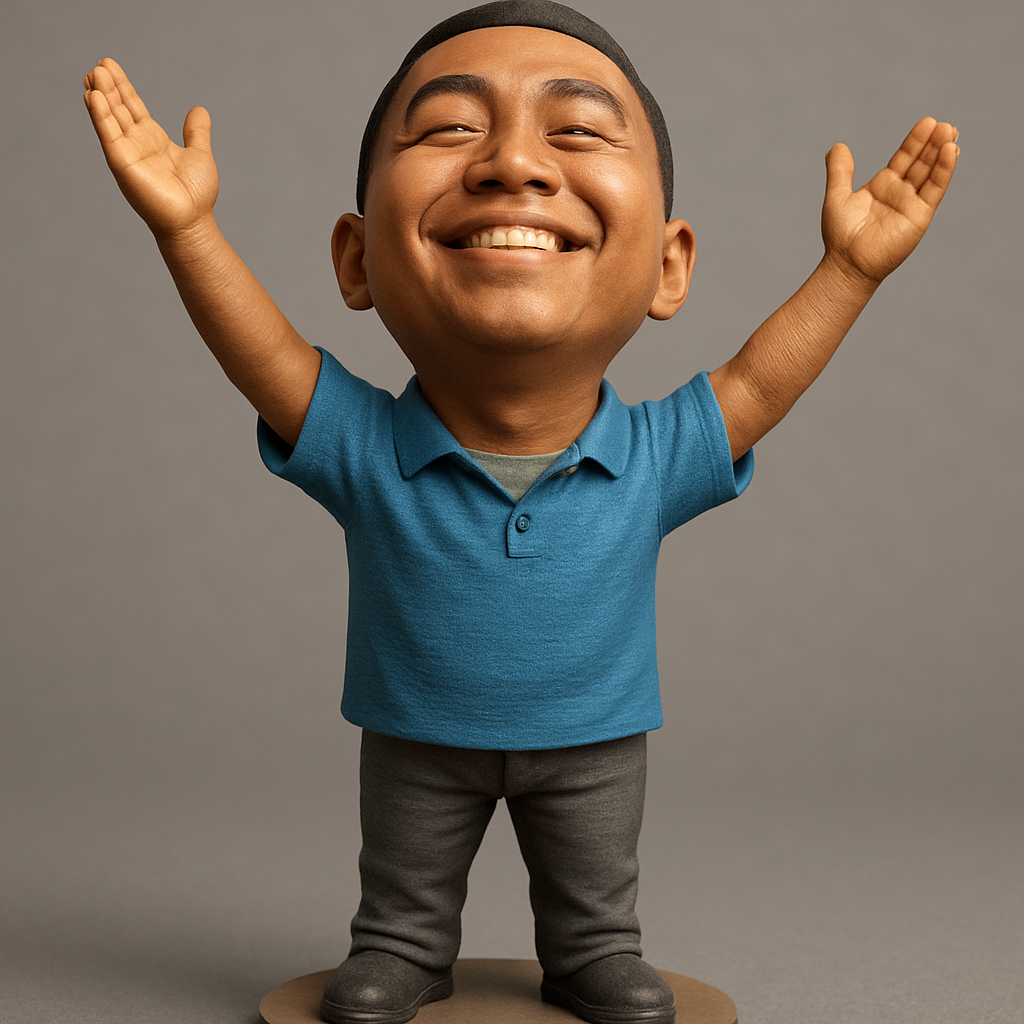 face anatomy 3d model-create 3d face model from photo_Joyful Man Bobblehead Caricature: Celebrate Success!