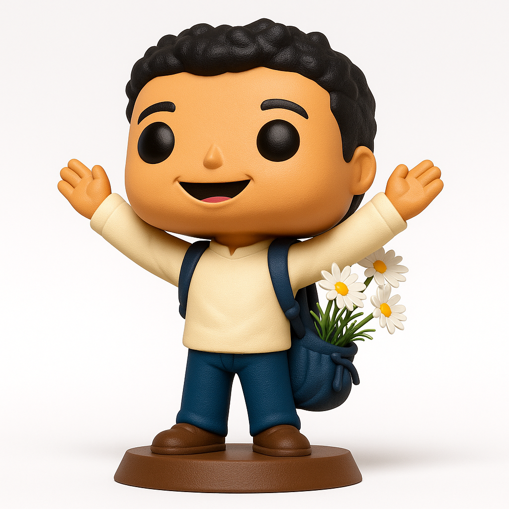 face to 3d model ai-3D portrait printing from photo_Cheerful Student Pop Figurine with Flower Backpack