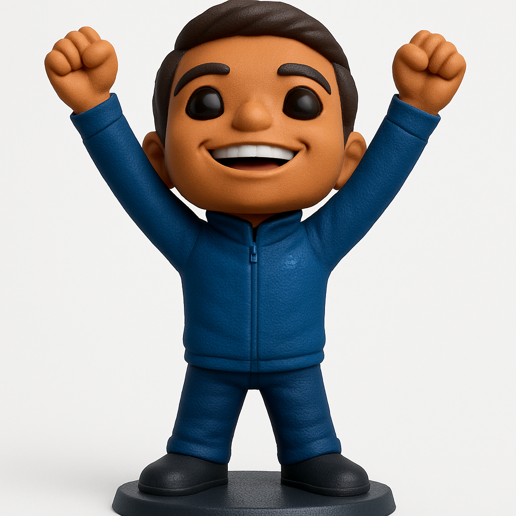 face to 3d model ai-3D portrait printing from photo_Print Your Victory: Joyful Hero Desk Figurine