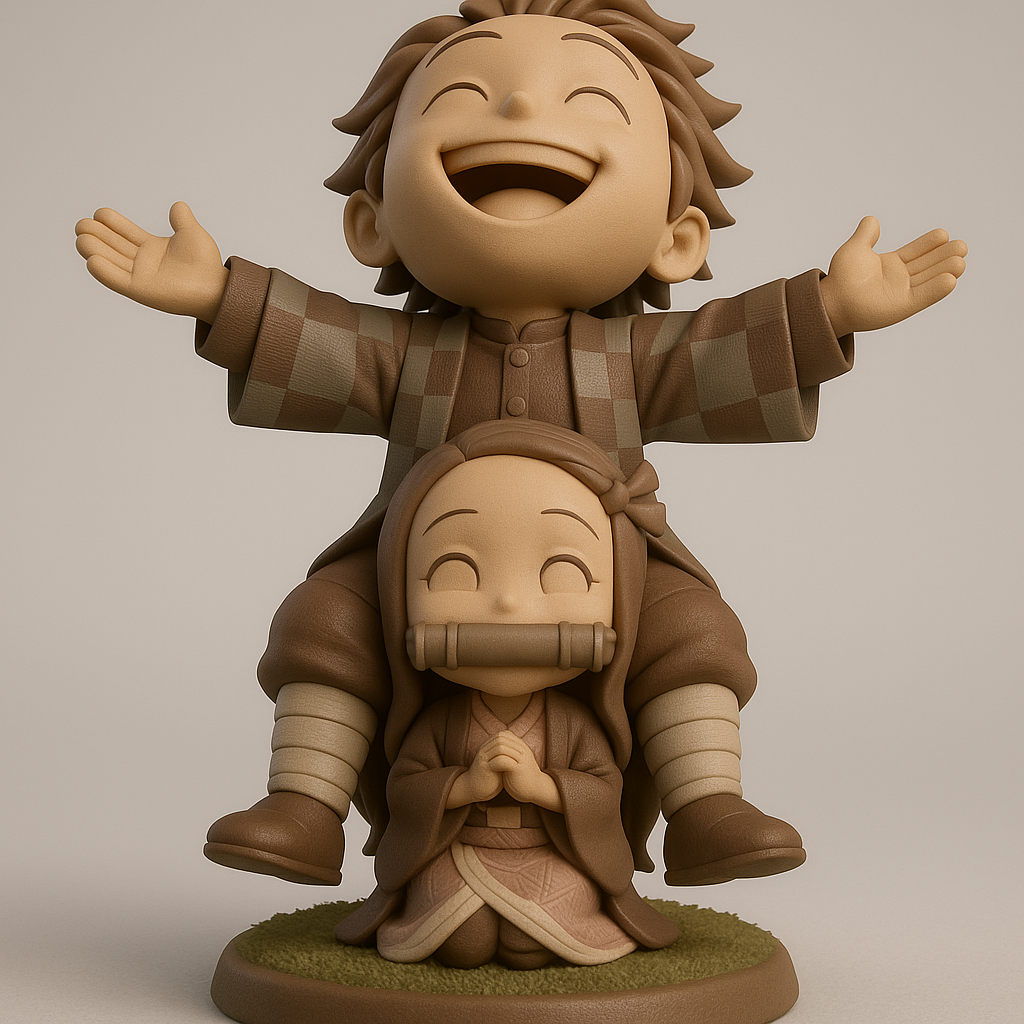 silhouette 3d printer maker-3d portrait printing_Joyful Duo: Whimsical Character Figurine