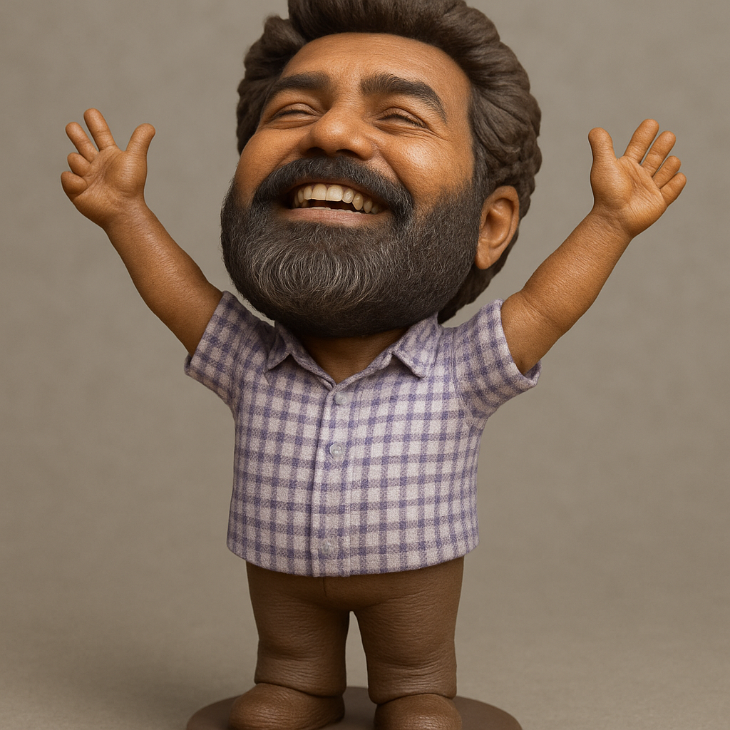 face anatomy 3d model-create 3d face model from photo_Smiling Man Bobblehead: Celebrate with Joy!