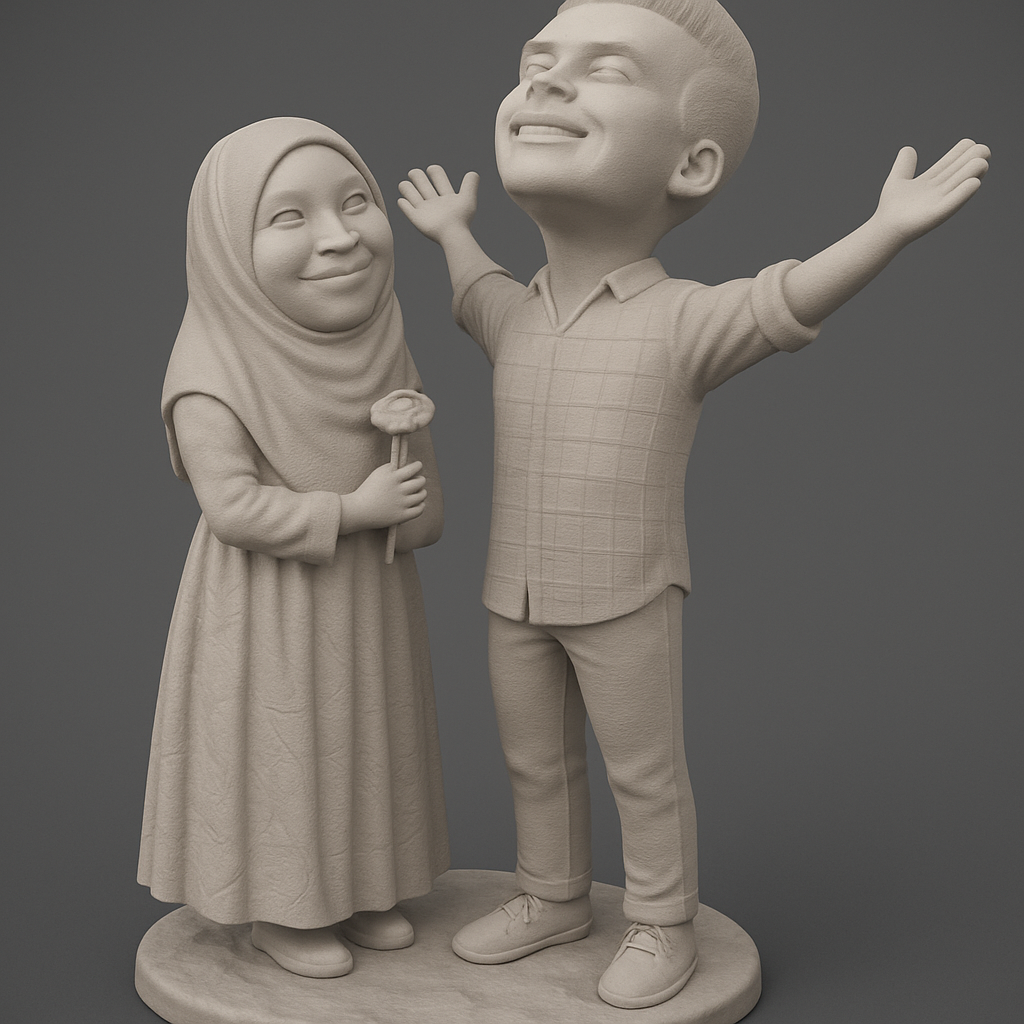 face anatomy 3d model-create 3d face model from photo_Happy Duo: Celebrate Joy with This Charming Statue!