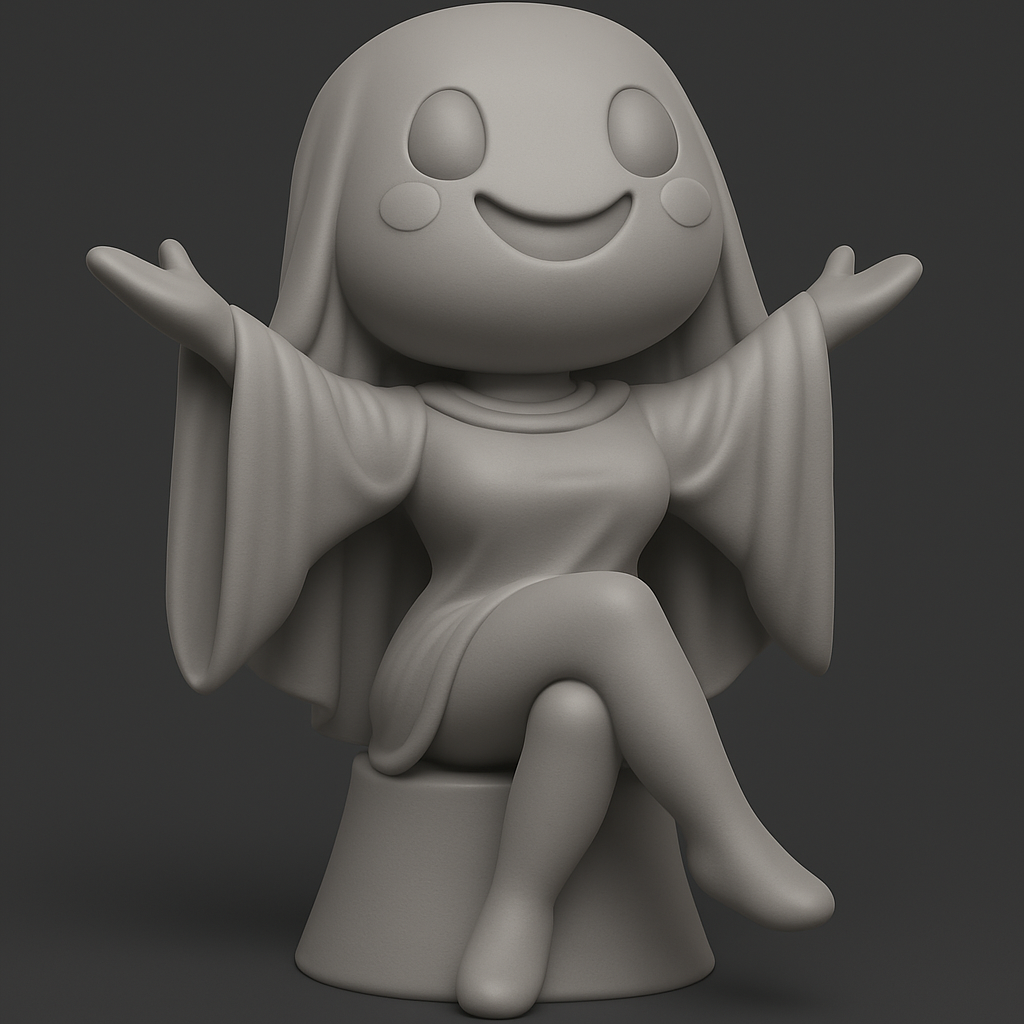 face to 3d model ai-3D portrait printing from photo_Friendly Ghost Chibi Figurine - Welcoming Desk Buddy
