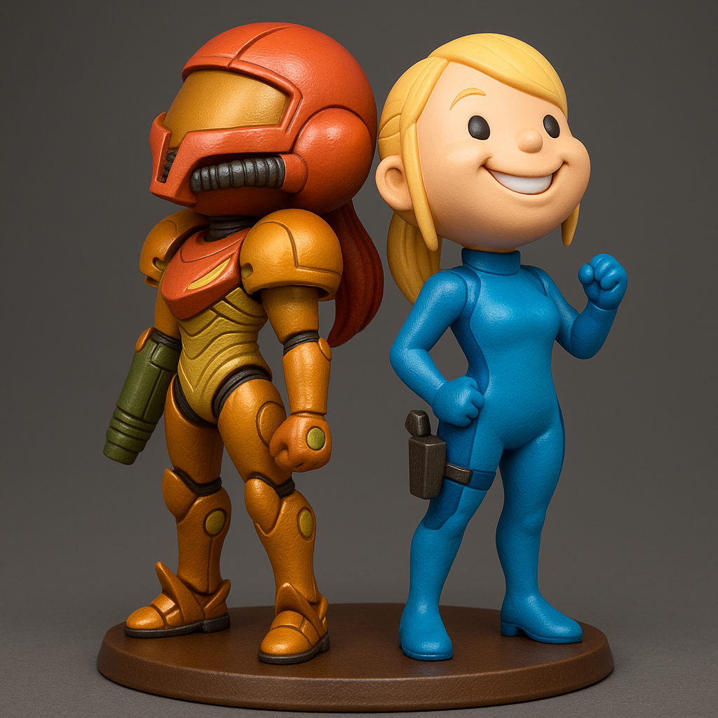 silhouette 3d printer maker-3d portrait printing_Heroic Duo: Retro Space Adventurers