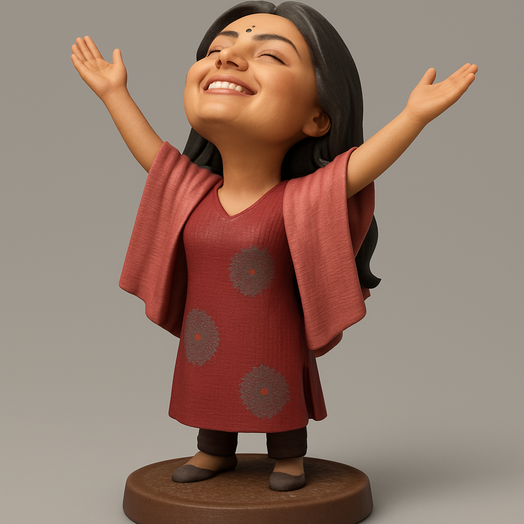 face anatomy 3d model-create 3d face model from photo_Joyful Woman Figurine: Embrace Happiness & Serenit