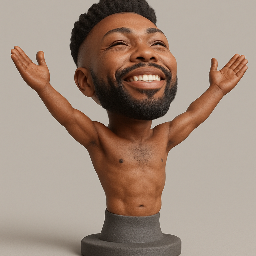 face anatomy 3d model-create 3d face model from photo_Joyful Bobblehead with Muscular Arms