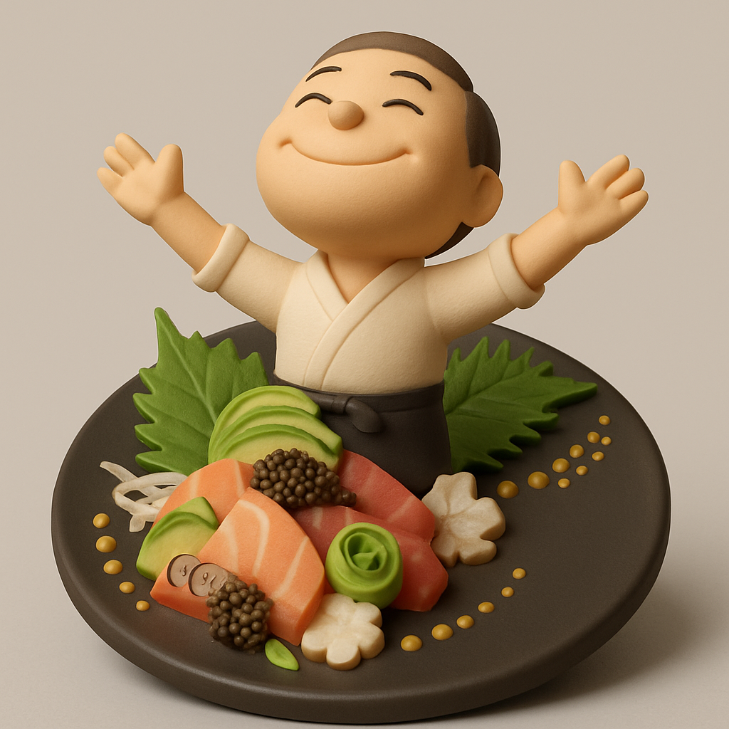 face to 3d model ai-3D portrait printing from photo_Happy Sushi Chef & Sashimi Platter Display Model