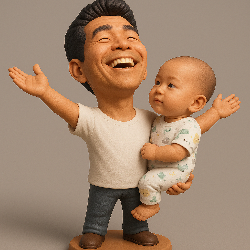 silhouette 3d printer maker-3d portrait printing_Joyful Father and Baby Figurine