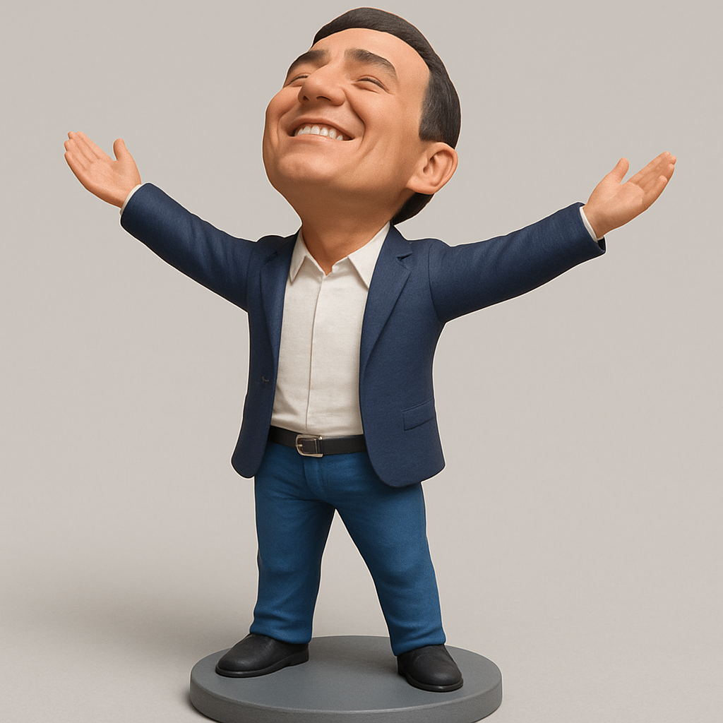 face anatomy 3d model-create 3d face model from photo_Embrace Joy & Success: Open Arms Caricature Figure