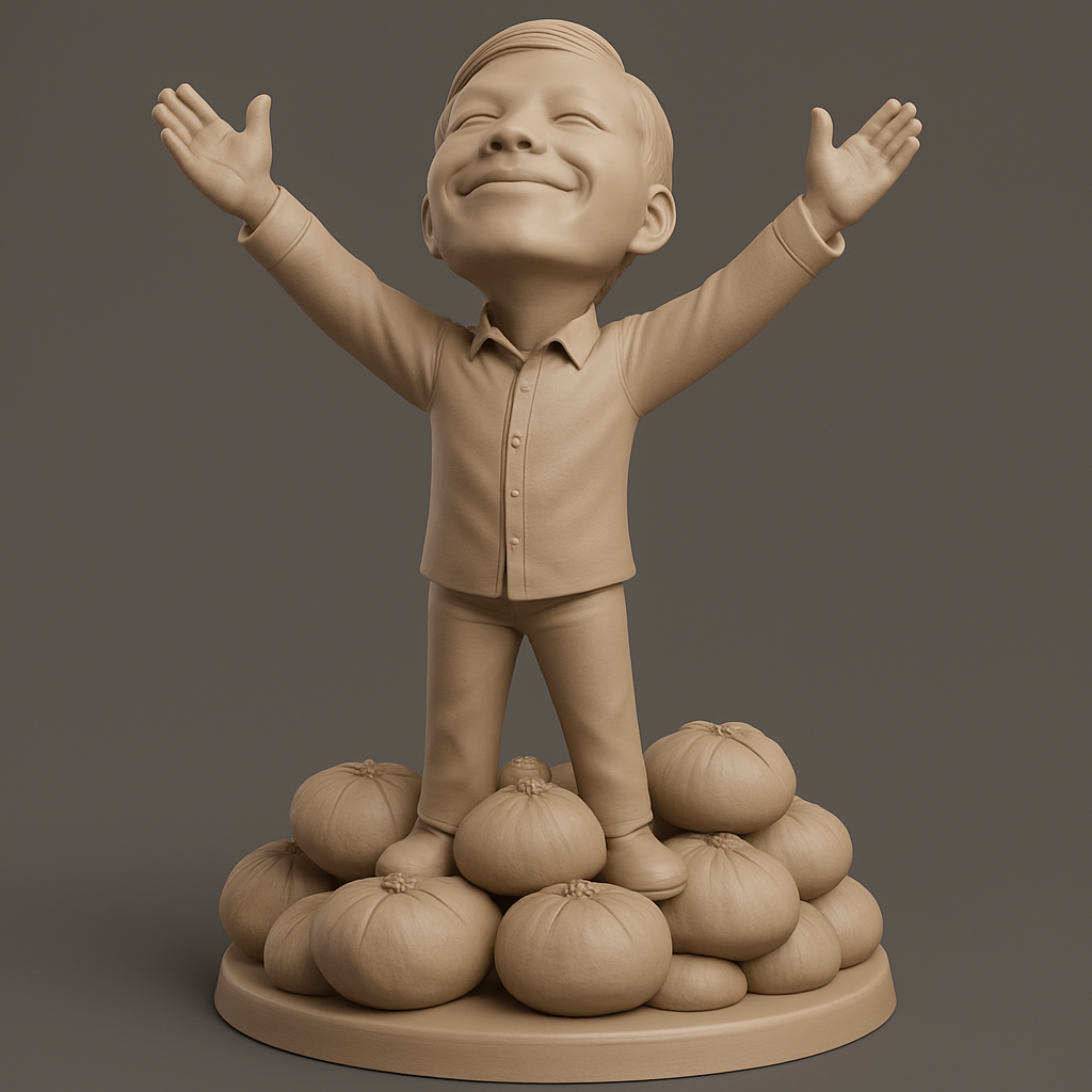 silhouette 3d printer maker-3d portrait printing_Joyful Harvest Boy Celebrating Success Statue
