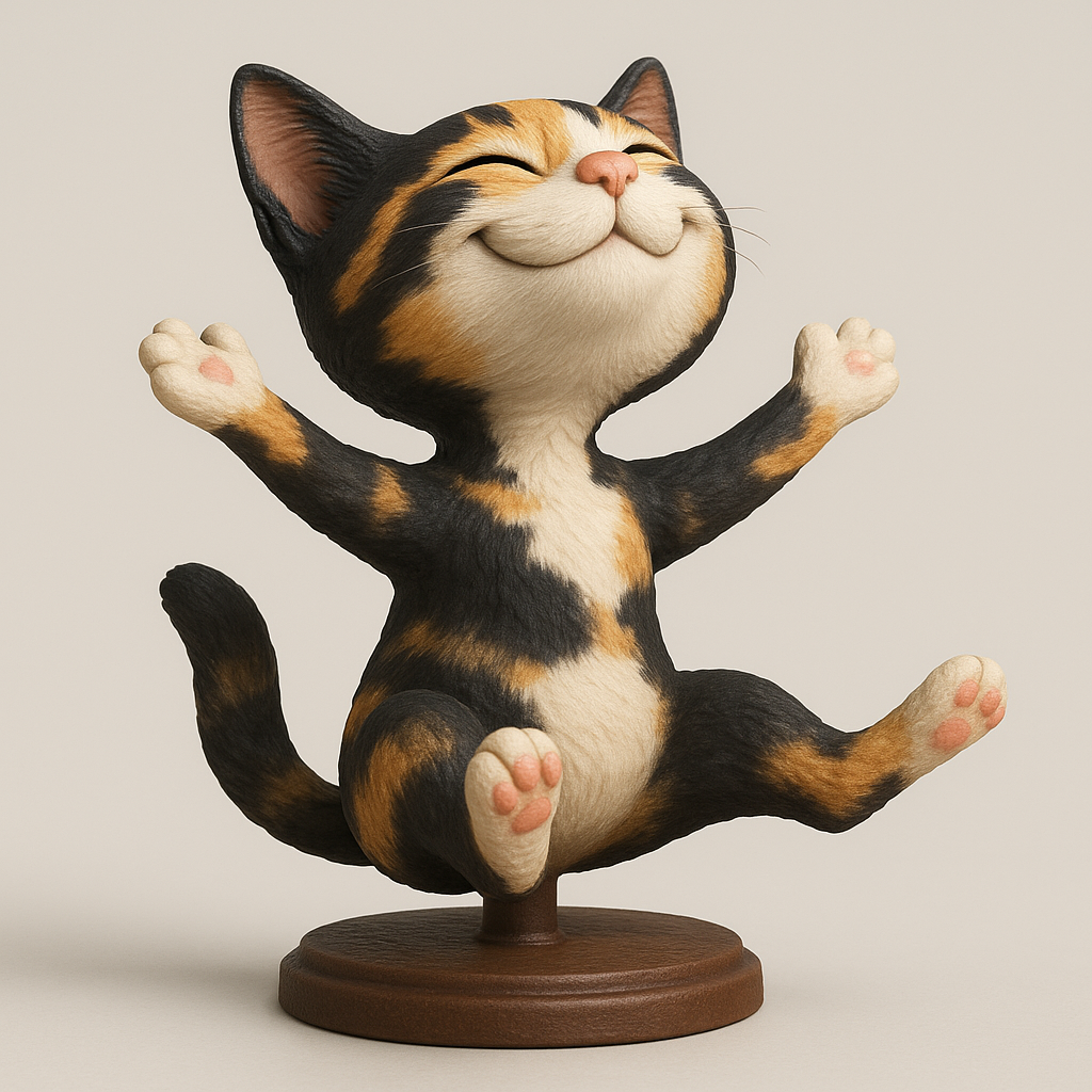 silhouette 3d printer maker-3d portrait printing_Joyful Cat Figurine for 3D Printing