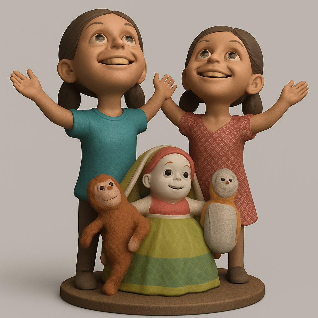 silhouette 3d printer maker-3d portrait printing_Uplifting Joy: Happy Girls & Adorable Companions