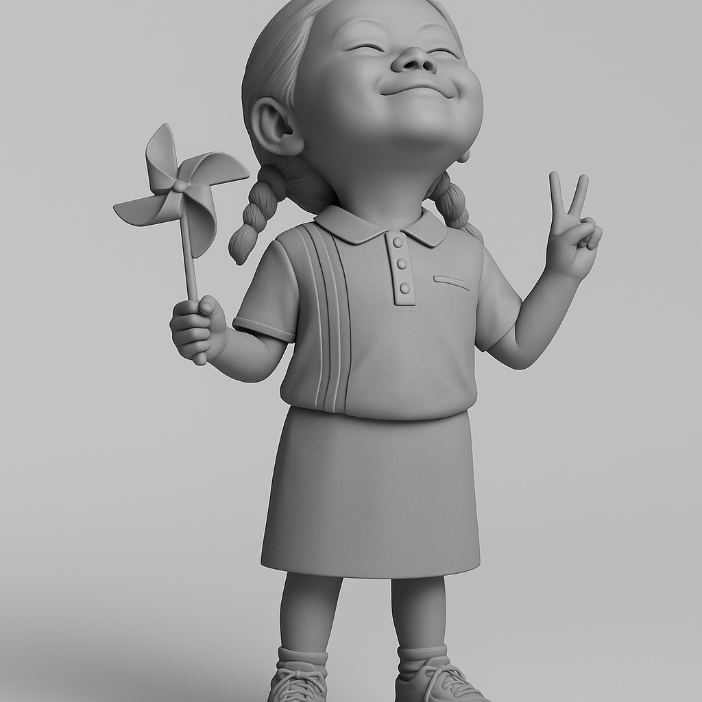 face anatomy 3d model-create 3d face model from photo_Joyful Girl with Pinwheel Figurine