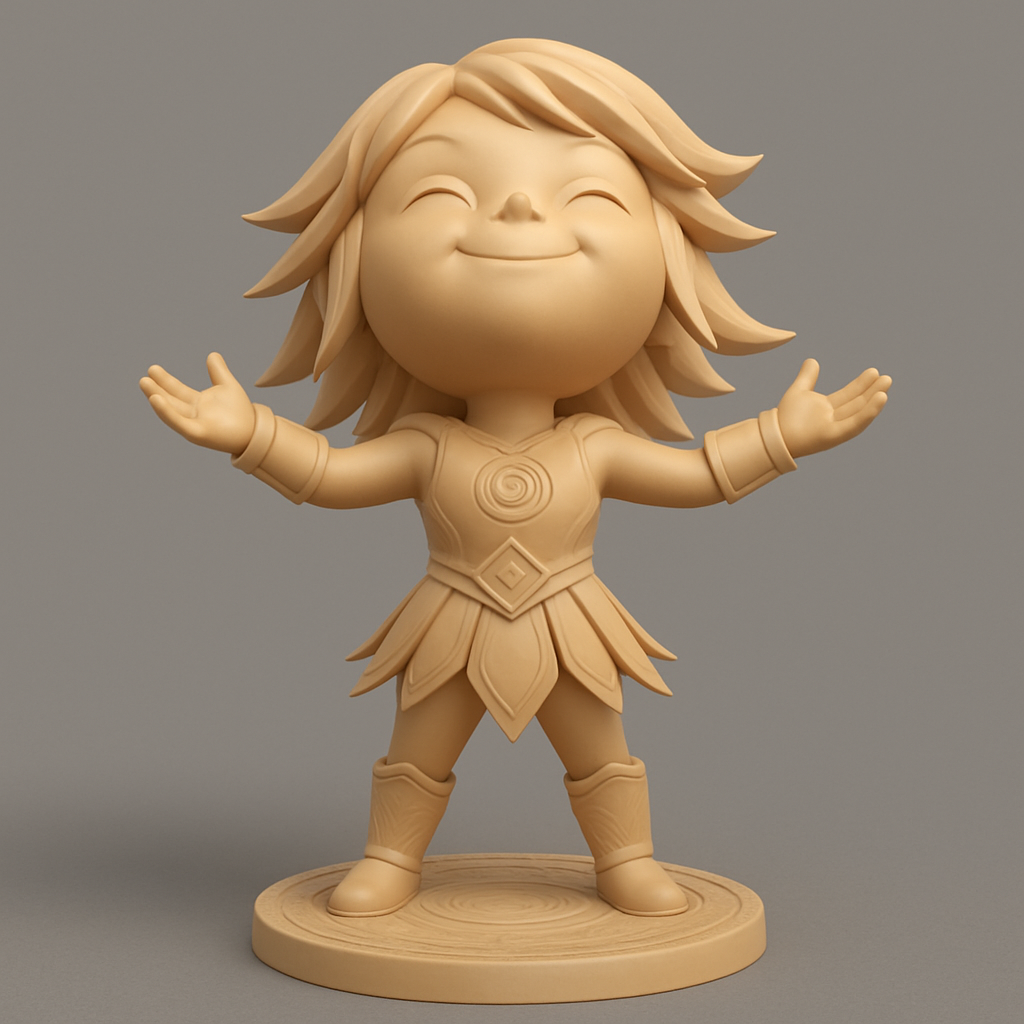 face anatomy 3d model-create 3d face model from photo_Joyful Chibi Guardian - Welcoming Pose Figurine