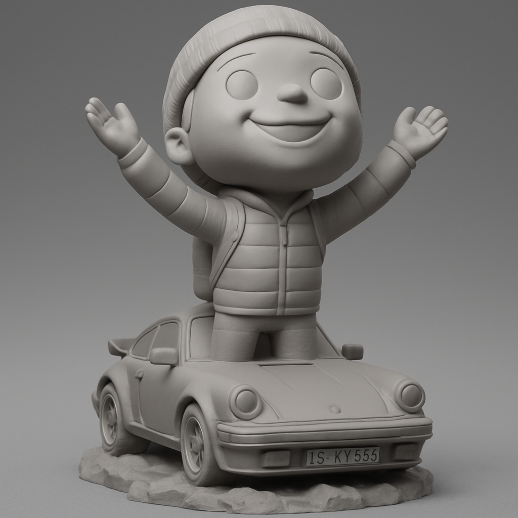 face to 3d model ai-3D portrait printing from photo_Porsche 911 Adventure: Joyful Boy Figurine