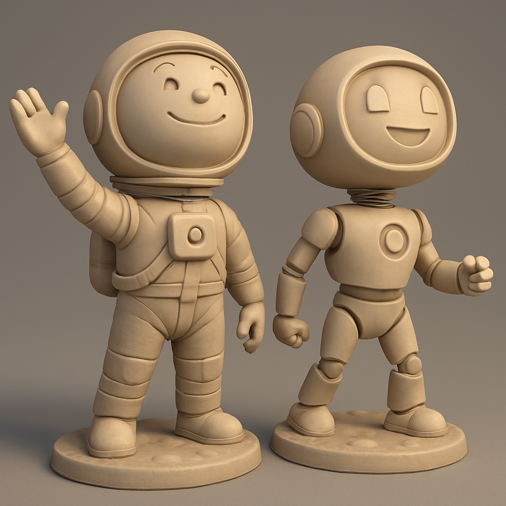 silhouette 3d printer maker-3d portrait printing_Charming Space Friends: Astronaut & Robot Figurine Set