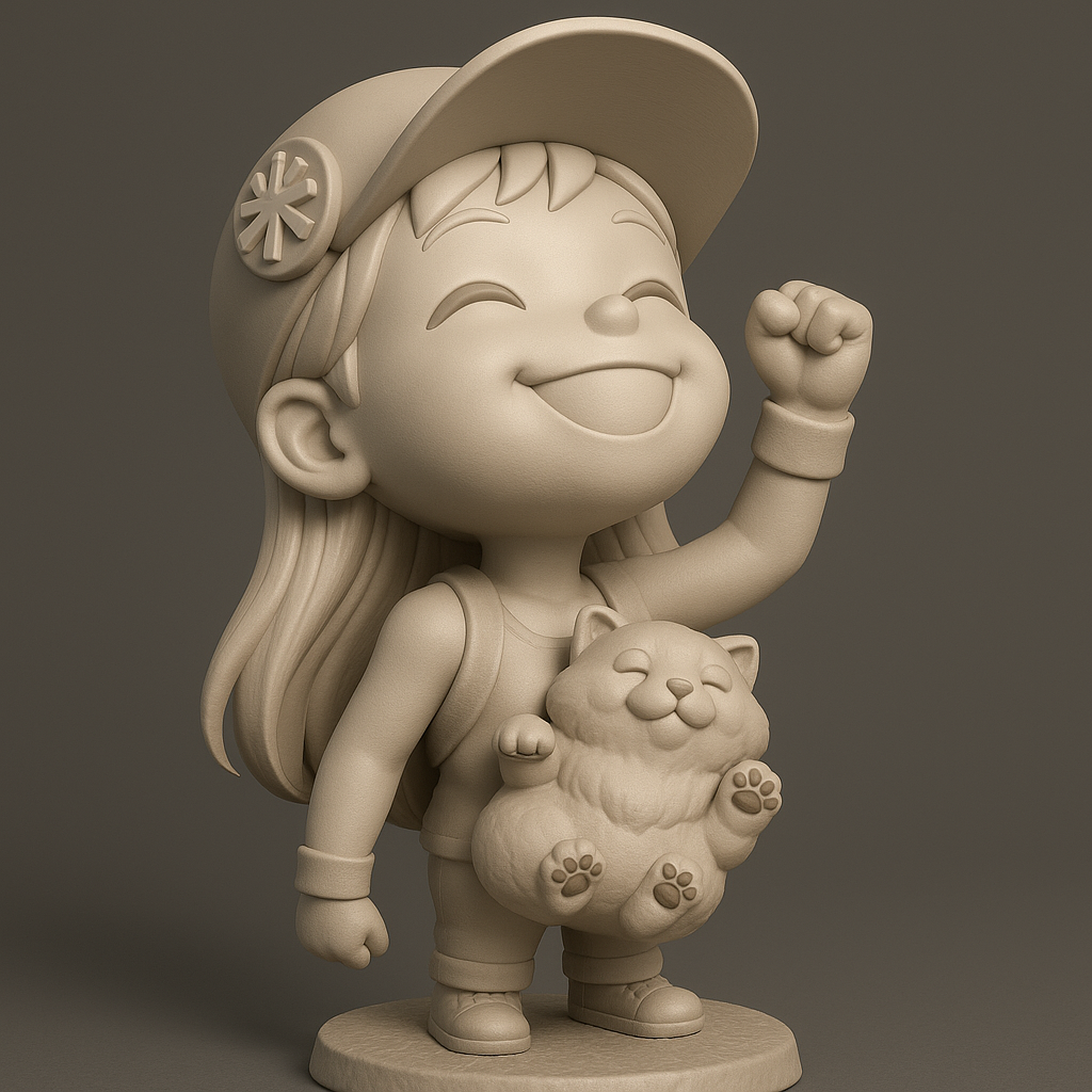 silhouette 3d printer maker-3d portrait printing_Joyful Kid with Plush Cat Companion