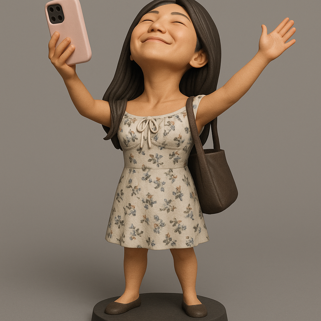 silhouette 3d printer maker-3d portrait printing_Joyful Selfie Pose Figurine